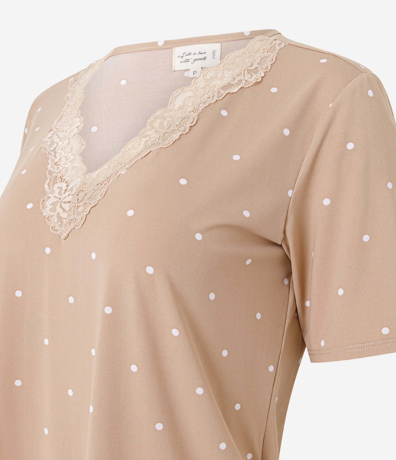 Pijama Capri com Estampa Poá e Renda Aplicada Bege 2