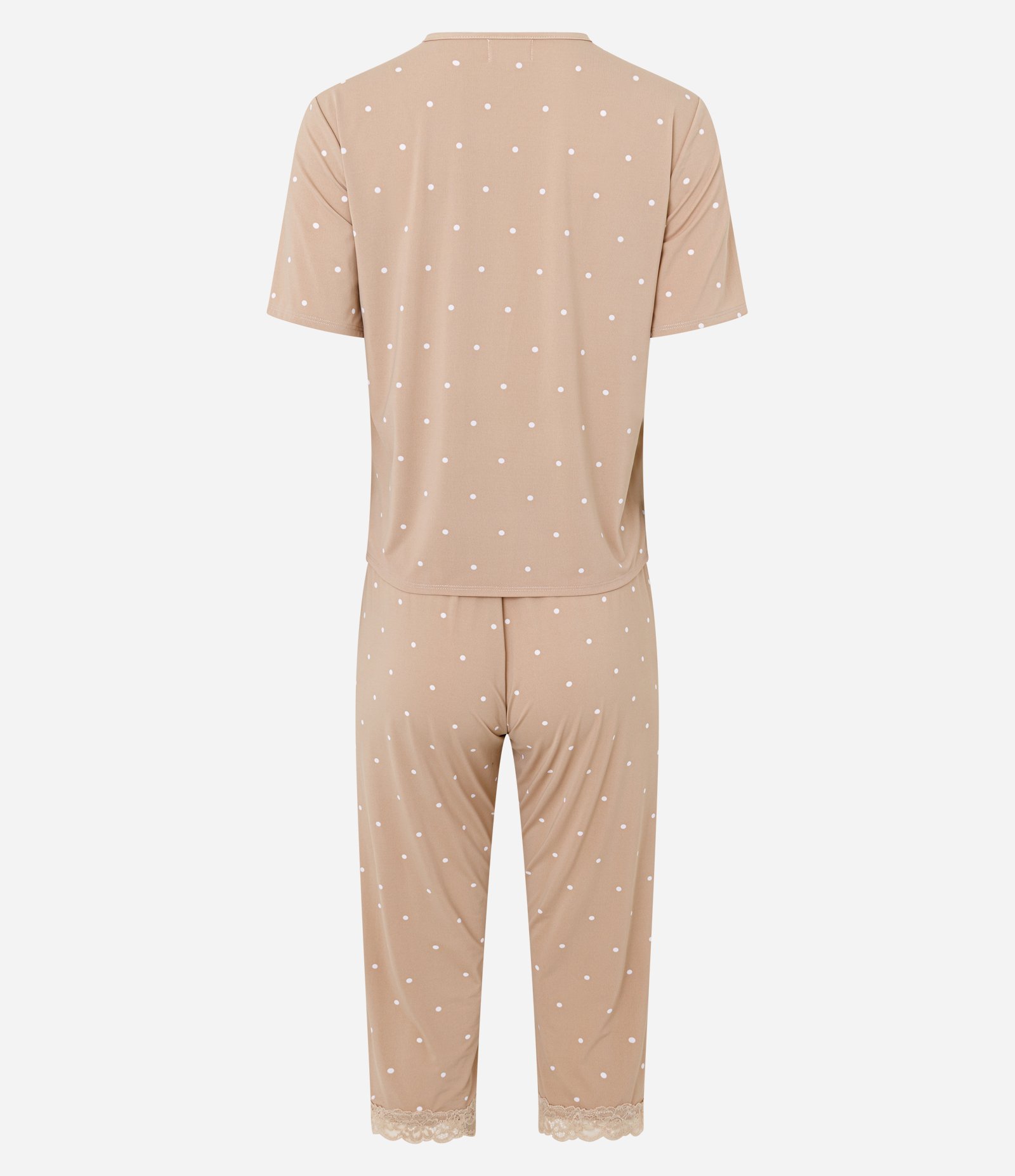 Pijama Capri com Estampa Poá e Renda Aplicada Bege 3