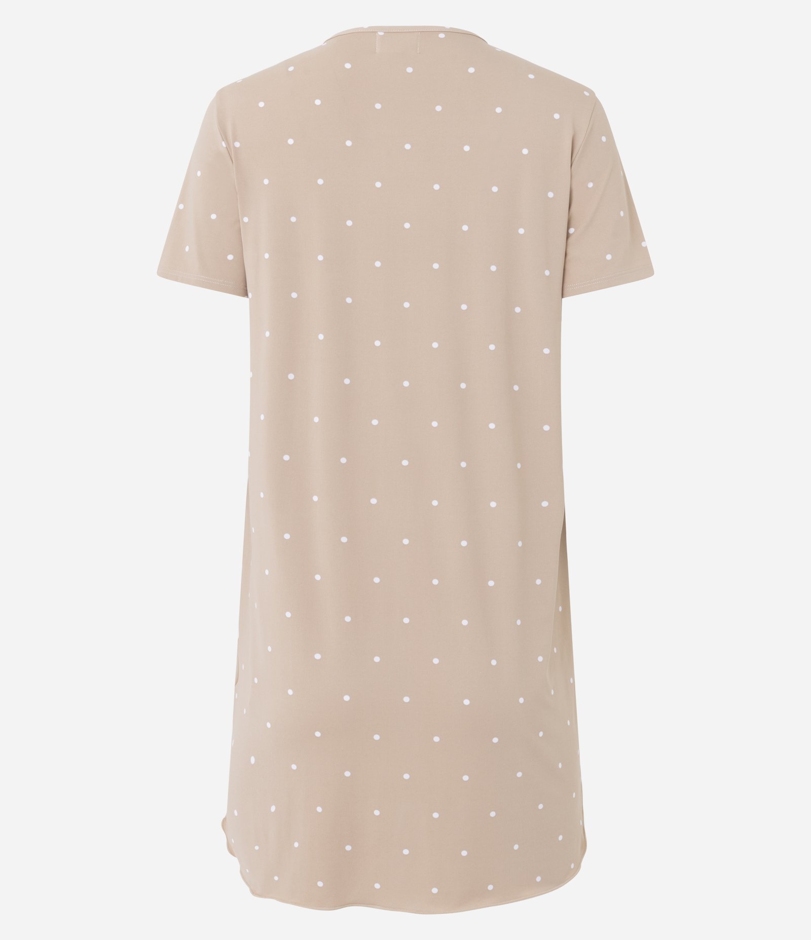 Camisola em Microfibra com Renda Floral e Estampa Poá Bege 6