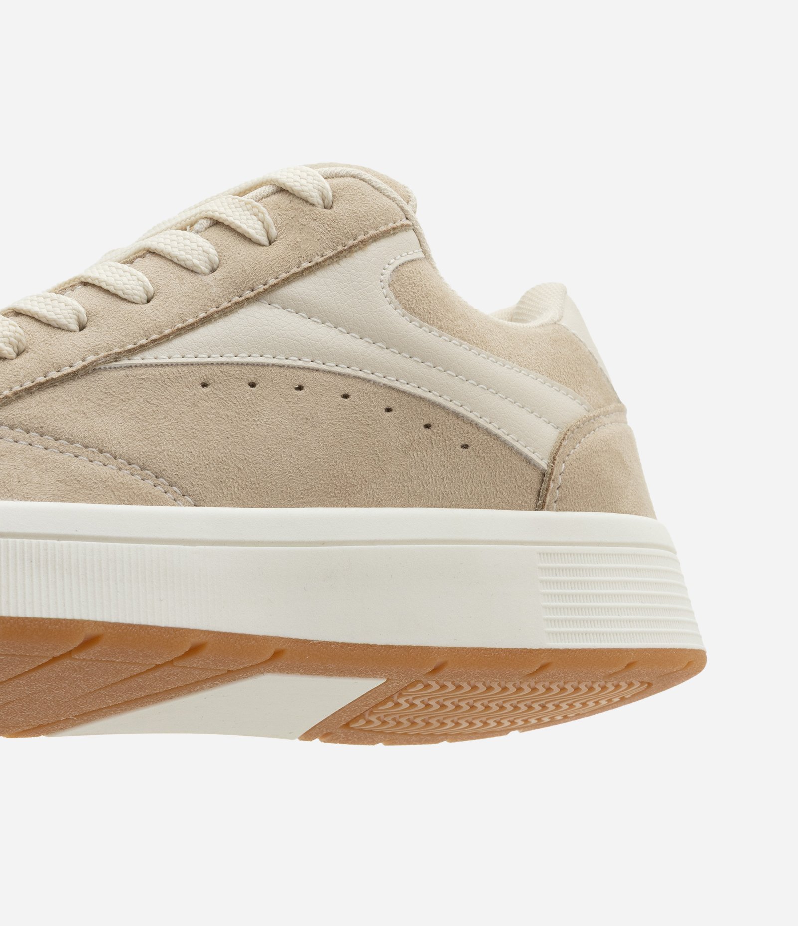 Tênis Casual de PU com Cadarço e Recortes Bege Acinzentado 3