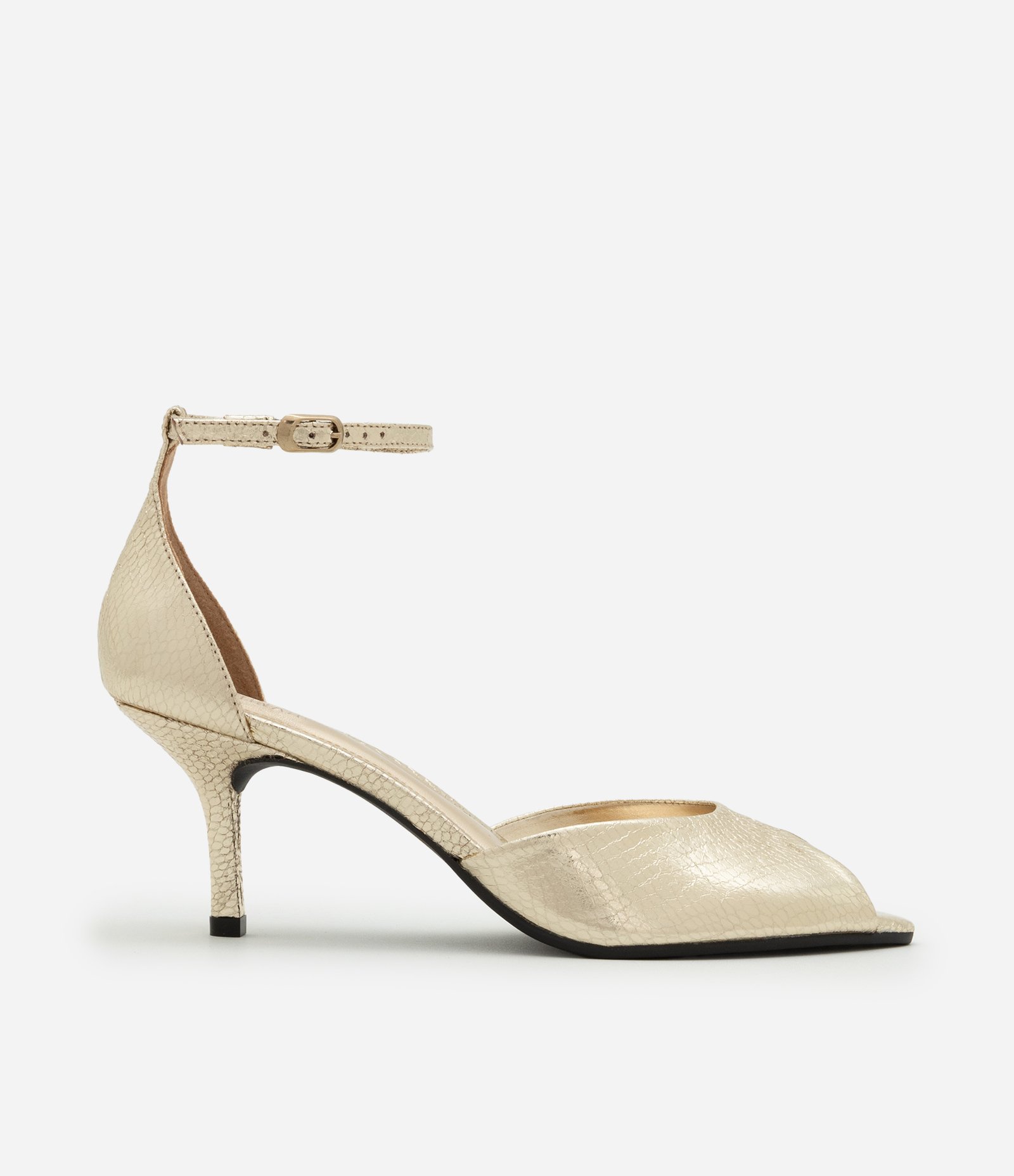 Sapato Scarpin de PU Metalizado com Bico e Salto Finos Dourado 1