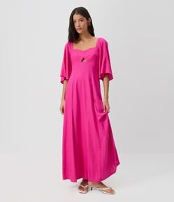 Vestido Midi em Viscose com Decote Coração
