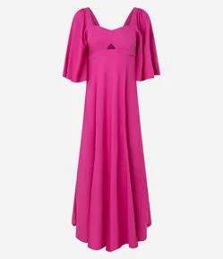 Vestido Midi em Viscose com Decote Coração