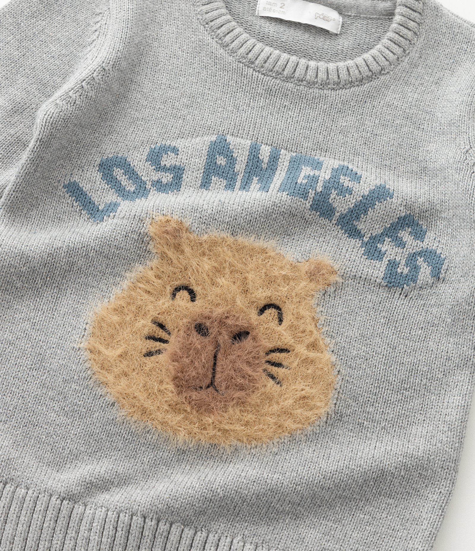 Casaco Infantil em Efeito Tricô com Aplicação de Capivara – Tam 1 a 5/6 Cinza 6