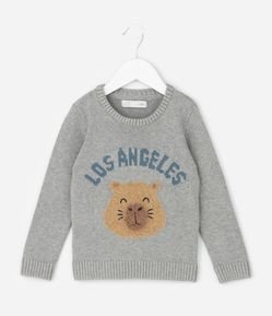 Casaco Infantil em Efeito Tricô com Aplicação de Capivara – Tam 1 a 5/6