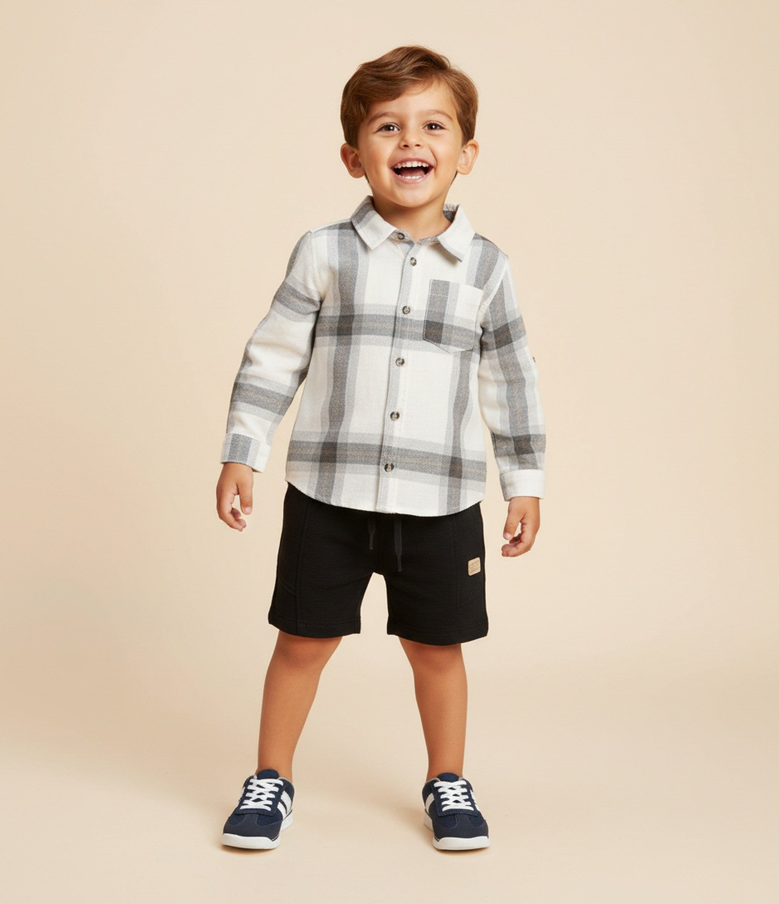 Camisa Infantil em Flanela com Estampa Xadrez – Tam 1 a 6 Anos Cinza/Off White 1