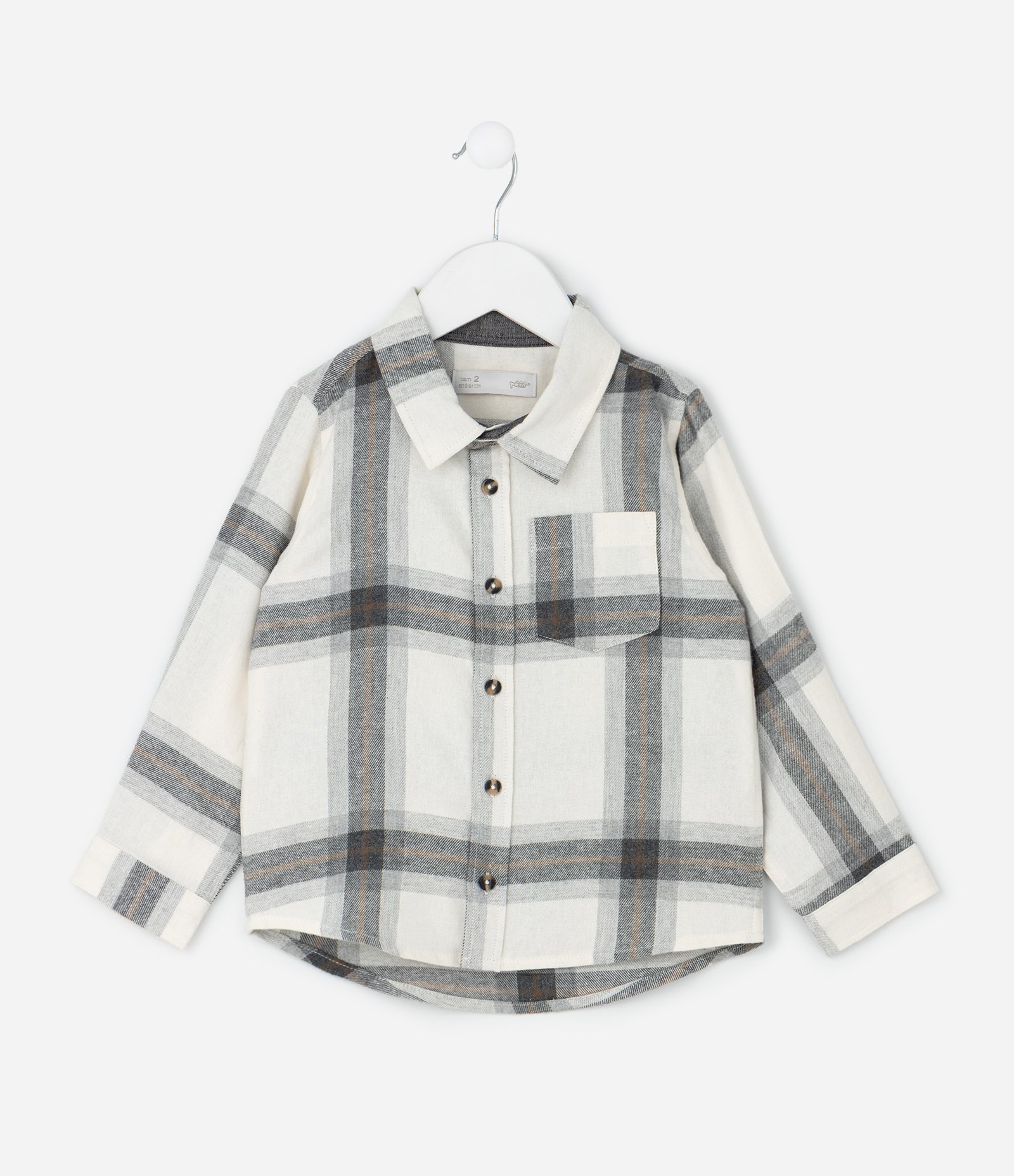 Camisa Infantil em Flanela com Estampa Xadrez – Tam 1 a 6 Anos Cinza/Off White 2