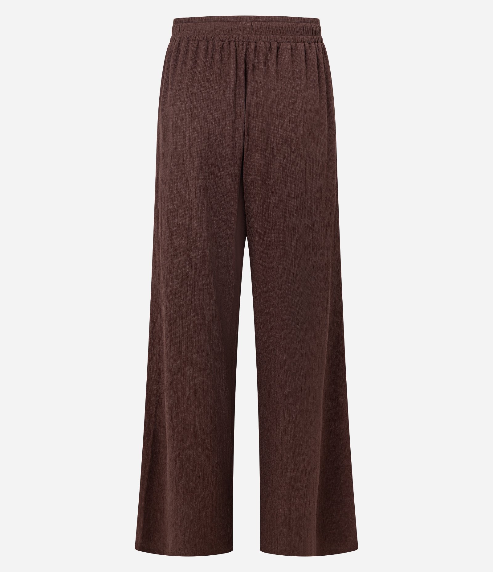 Calça Reta com Cós Elástico e Amarração na Cintura Marrom 3