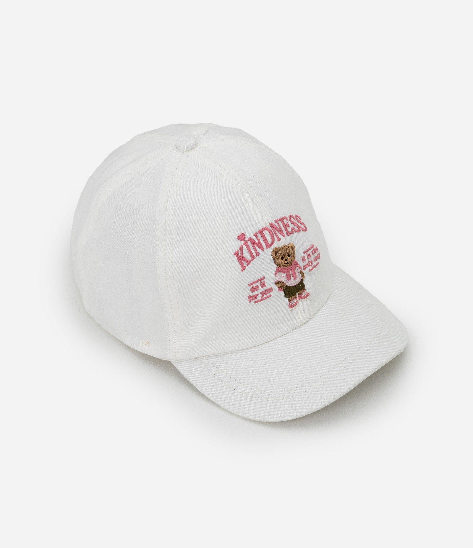 Boné Infantil Aba Curva com Bordado de Urso - Tam U Off White 1