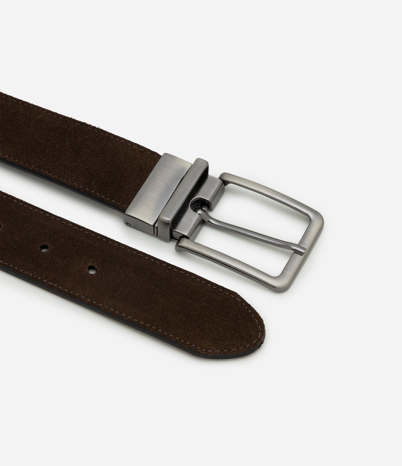 Cinto Dupla Face em Couro de Camurça e Napa com Fivela Giratória Marrom/Preto 3