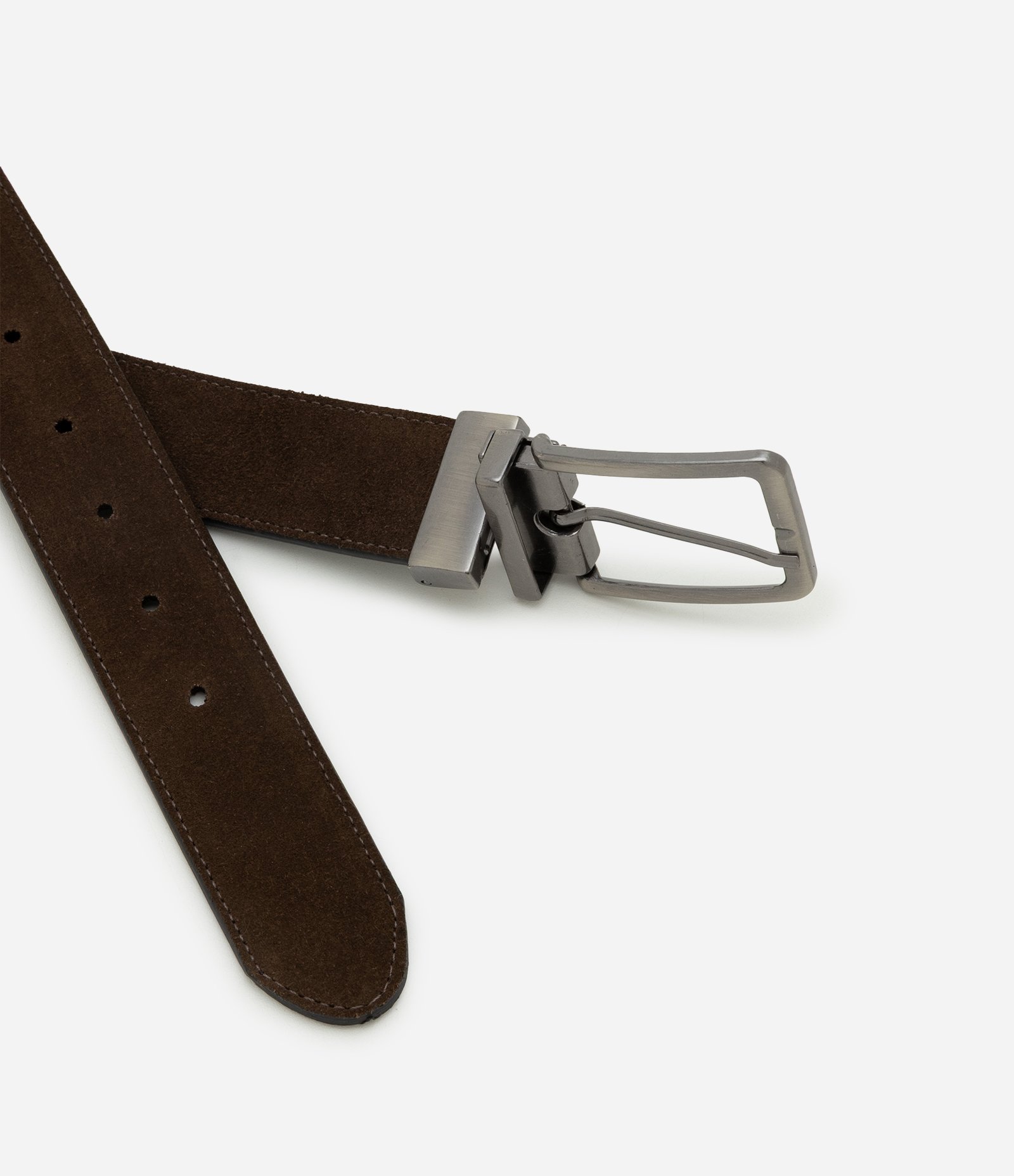 Cinto Dupla Face em Couro de Camurça e Napa com Fivela Giratória Marrom/Preto 4