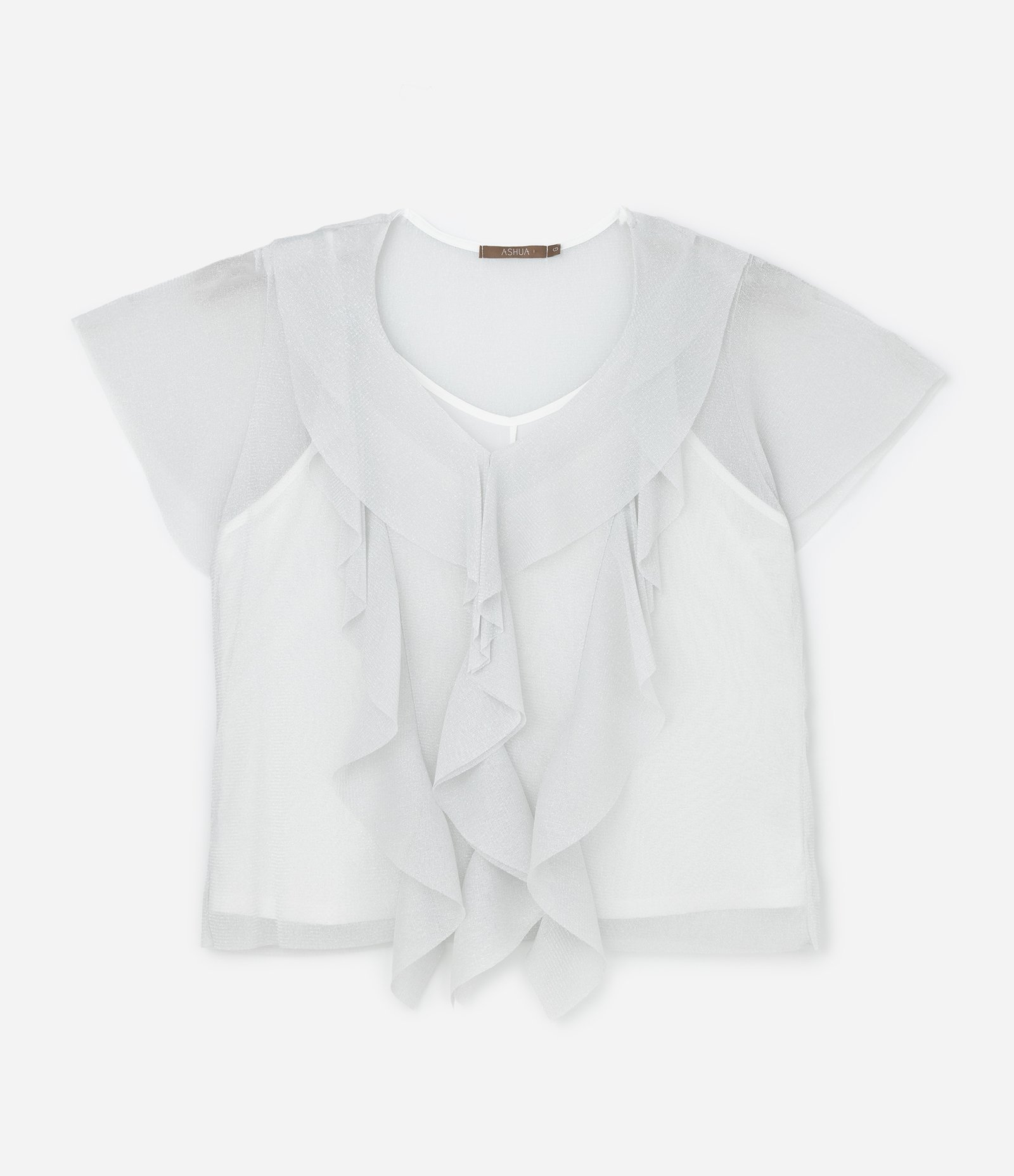 Blusa em Malha Metalizada e com Babados Curve & Plus Size Prata 5