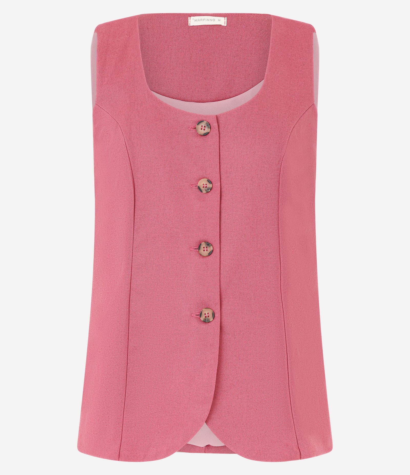 Colete em Viscolinho com Decote Quadrado e Barra Arredondada Rosa 1