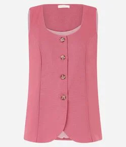 Colete em Viscolinho com Decote Quadrado e Barra Arredondada