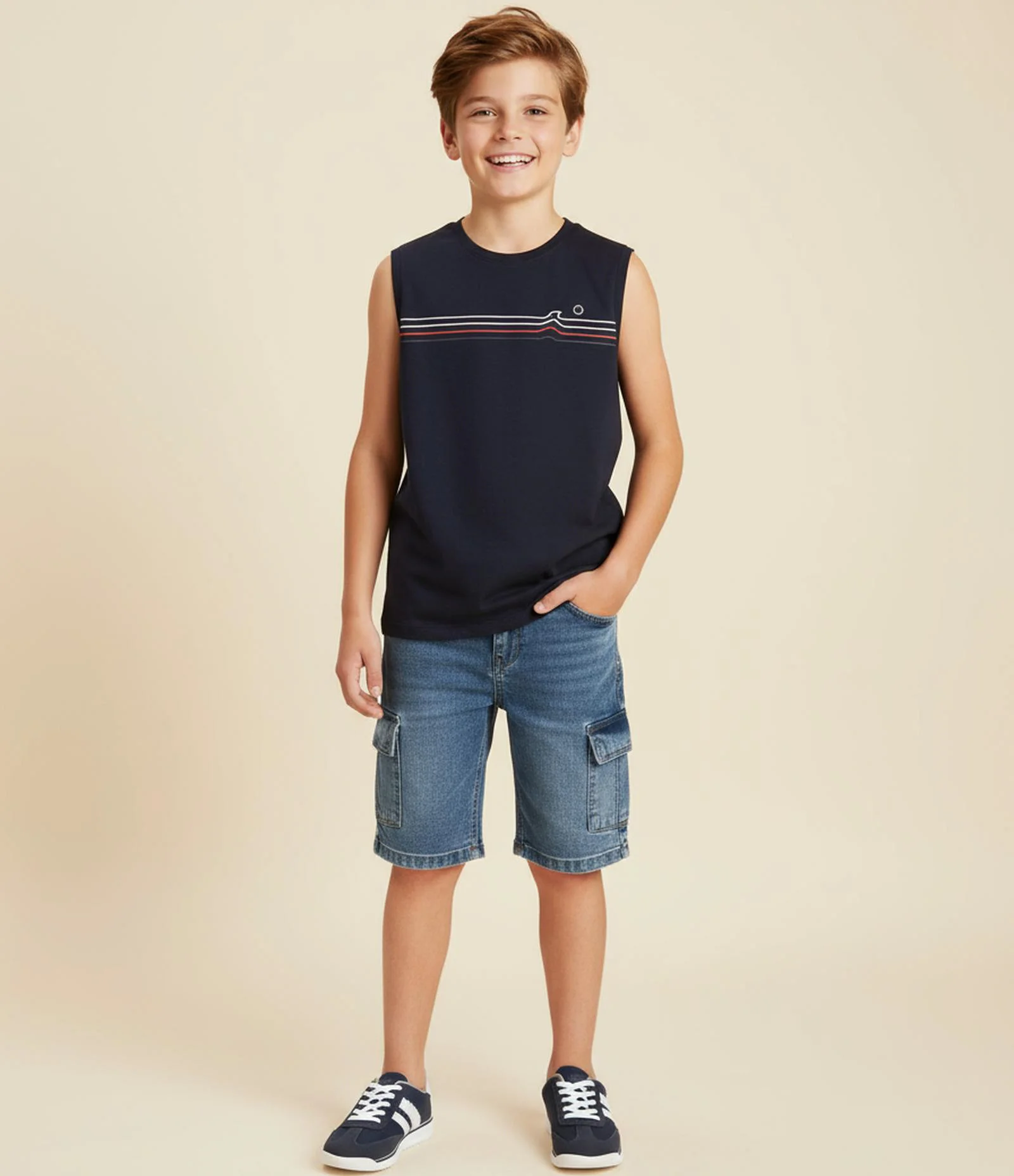 Regata Infantil com Estampa Listras - Tam 5 a 14 Anos Azul 1