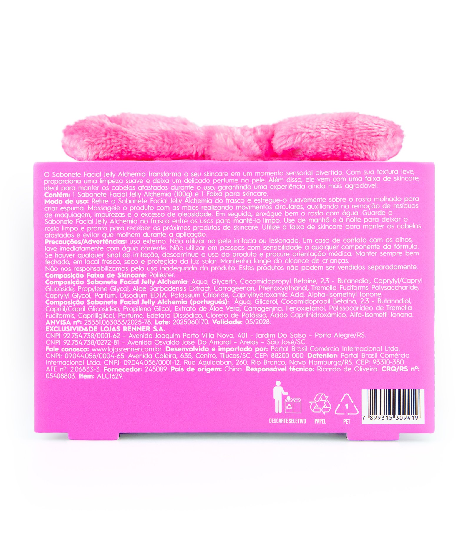 Kit Sabonete Facial Jelly + Faixa para Skincare Alchemia Jelly Wash Rosa KIT 2