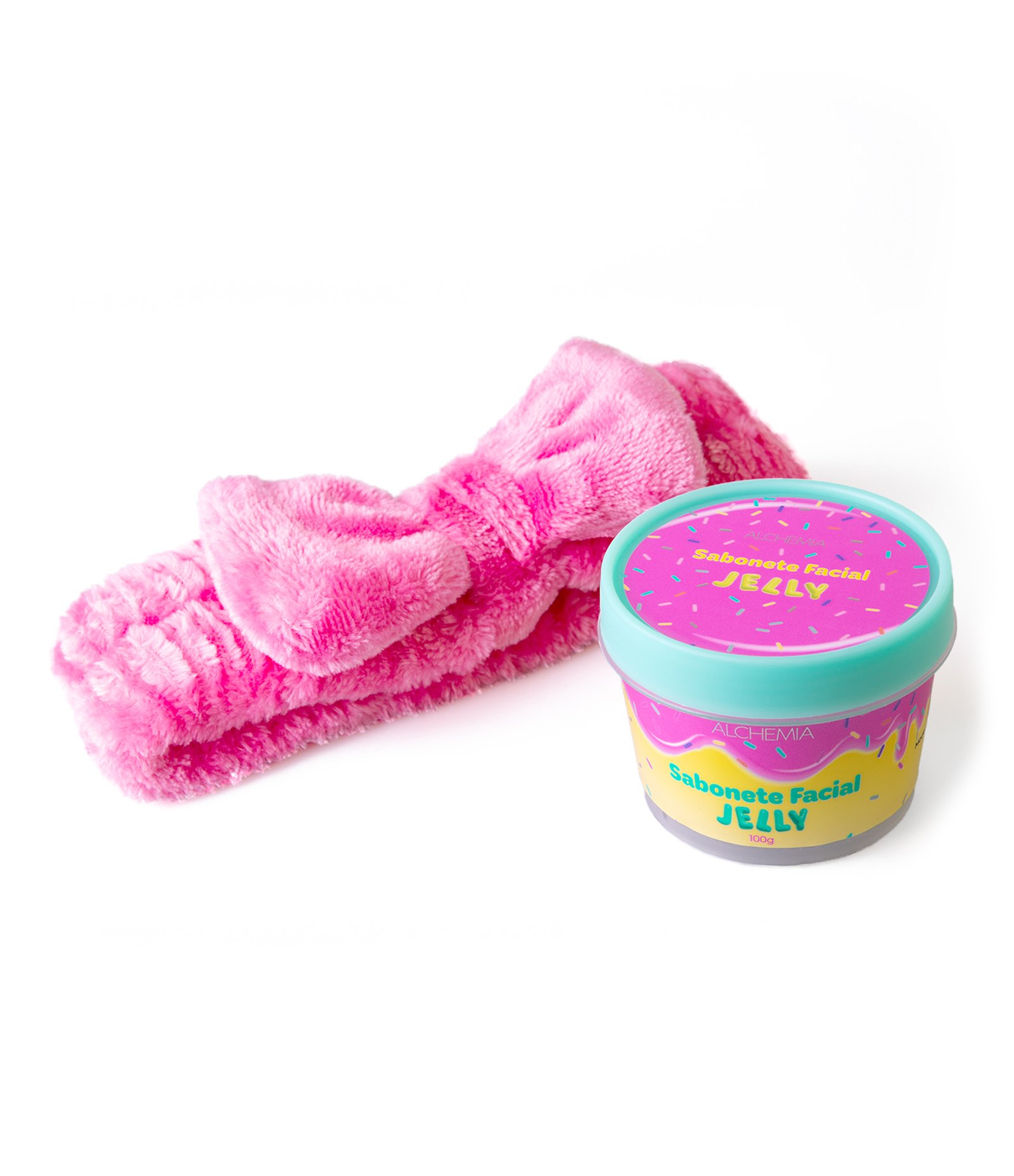 Kit Sabonete Facial Jelly + Faixa para Skincare Alchemia Jelly Wash Rosa KIT 4