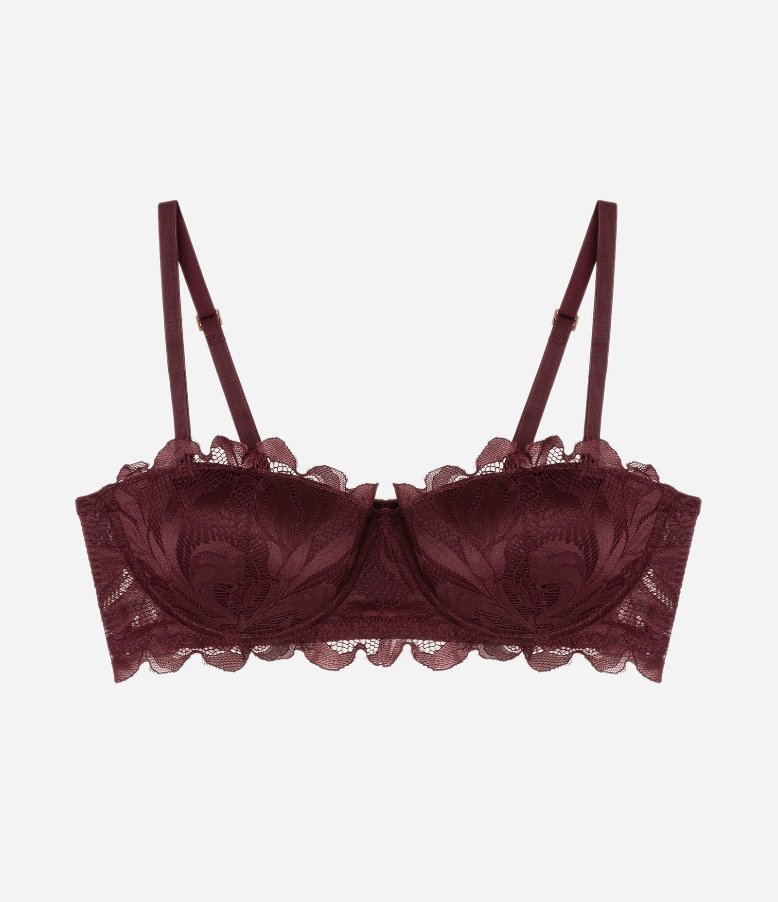 Sutiã Sem Alça em Renda Rústica Floral com Bojo Oco Vinho 1