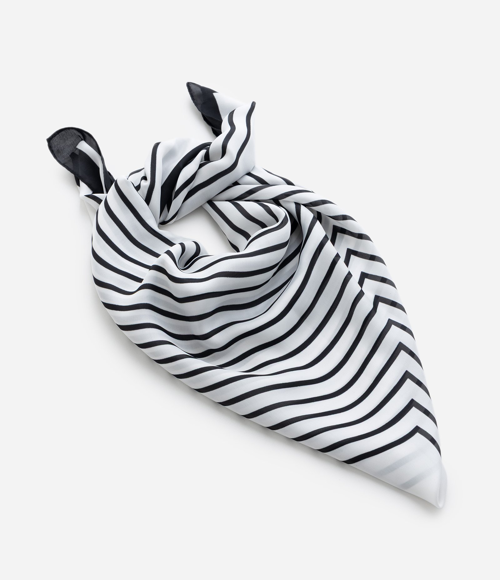 Lenço Acetinado com Estampa Geométrica de Listras Branco/Preto 3