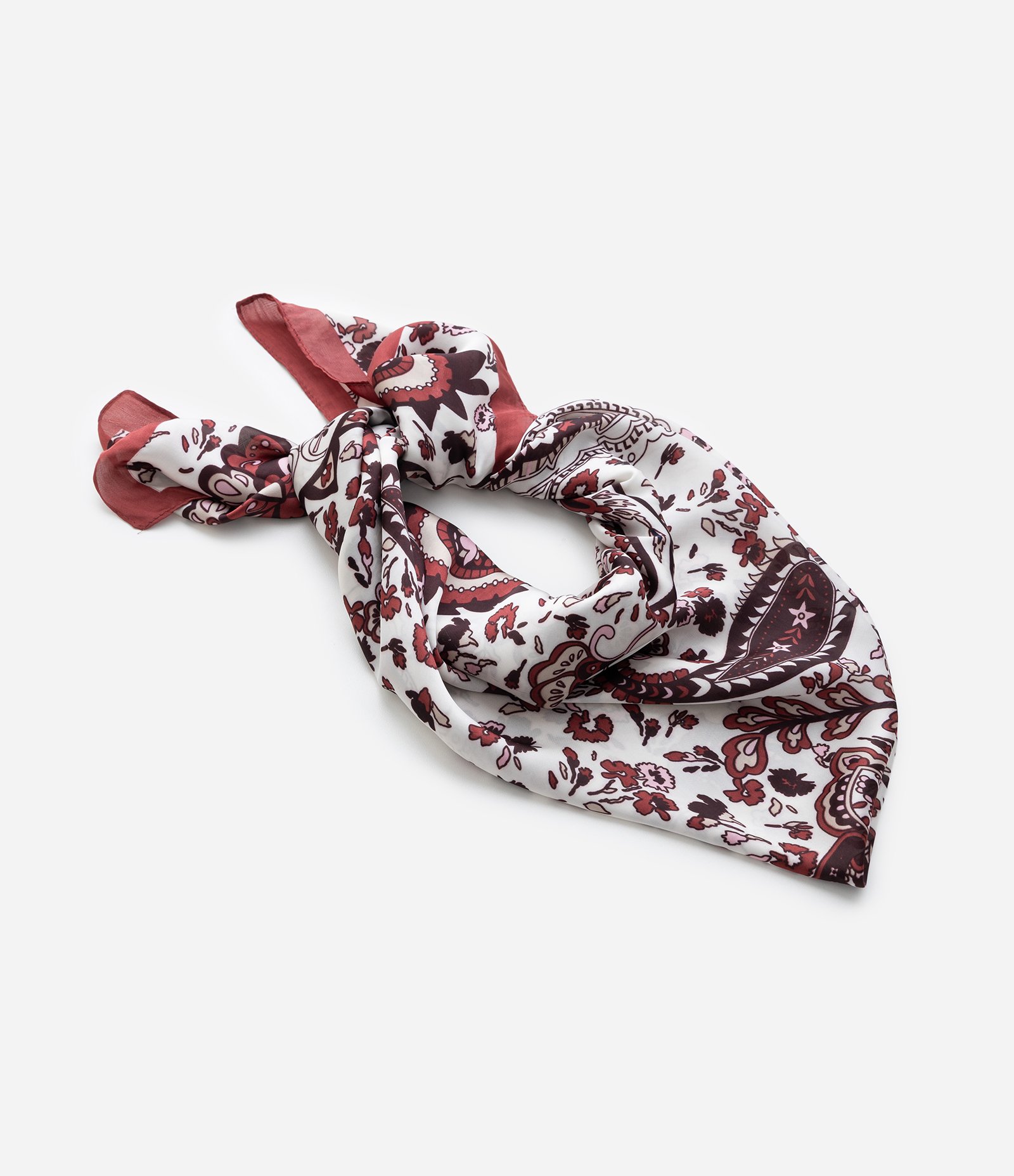 Lenço Acetinado com Estampa Paisley Bordô 2