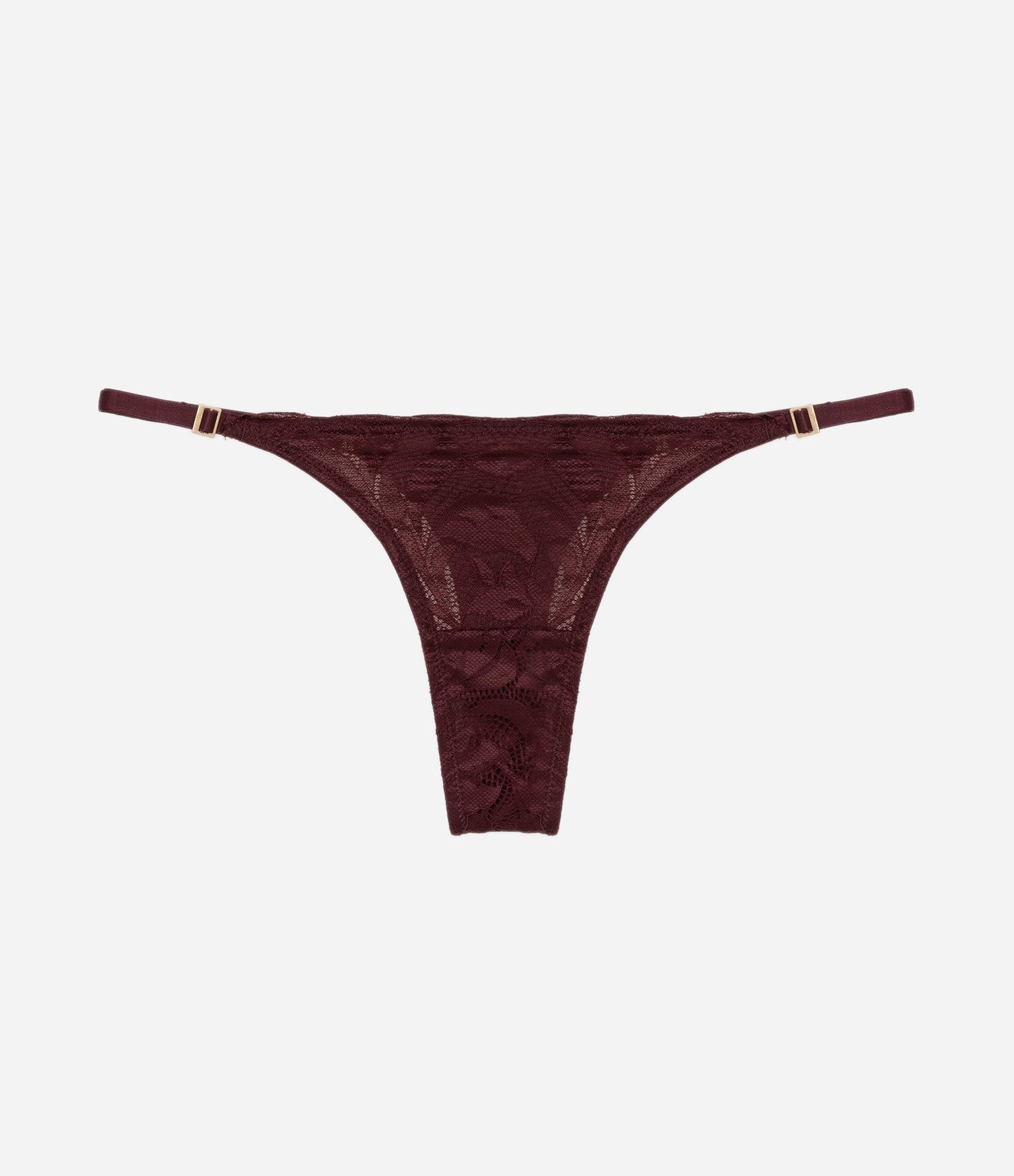 Calcinha String Fio Duplo em Renda Rustica Marsala 4