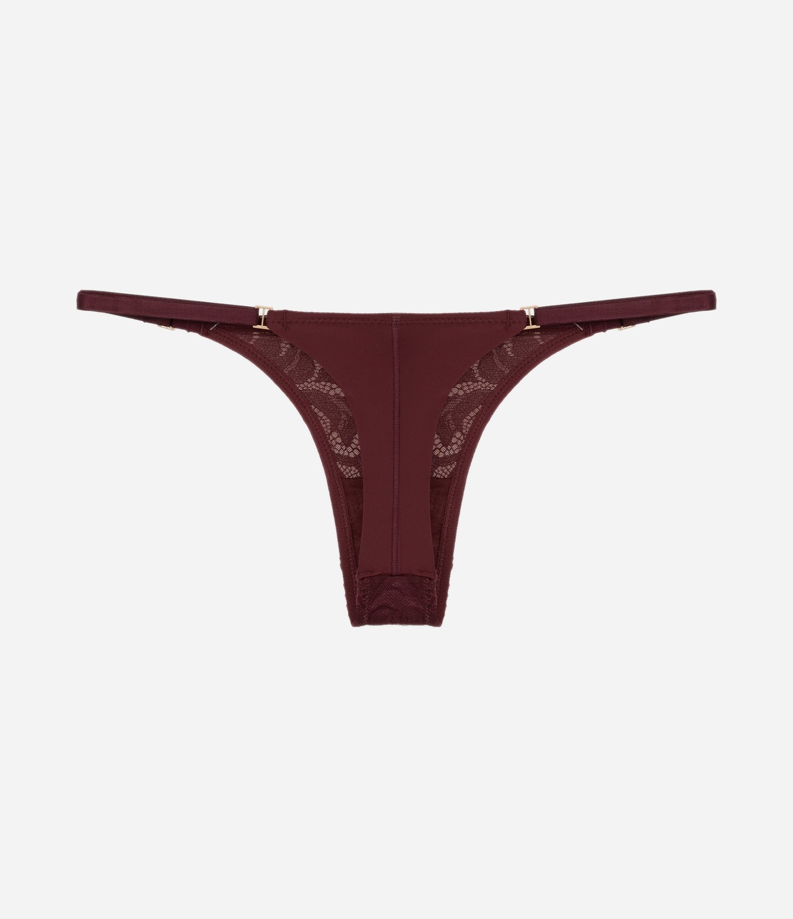 Calcinha String Fio Duplo em Renda Rustica Marsala 5