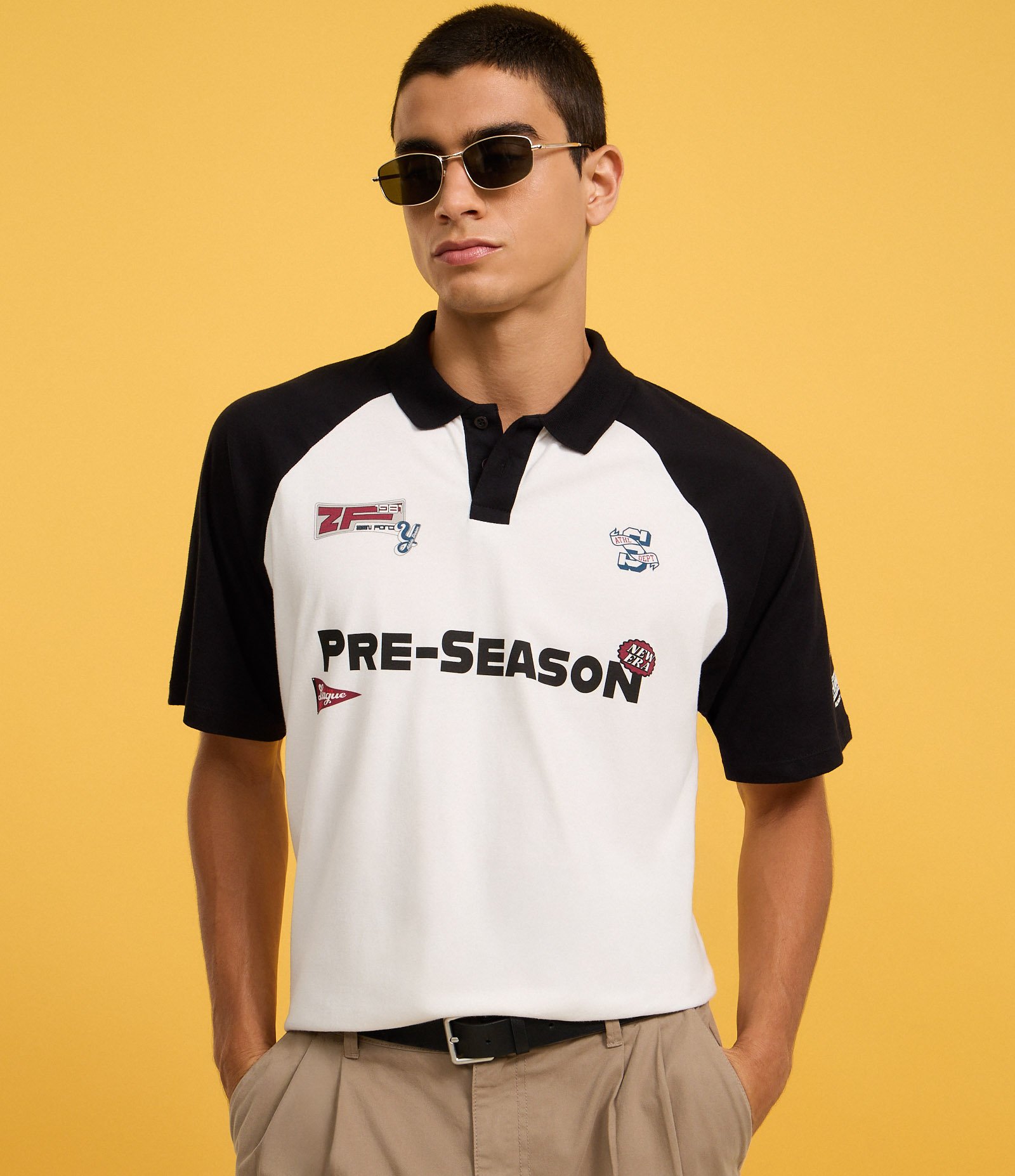 Camiseta Boxy em Algodão com Gola Polo e Estampa Pre-Season Branco 3