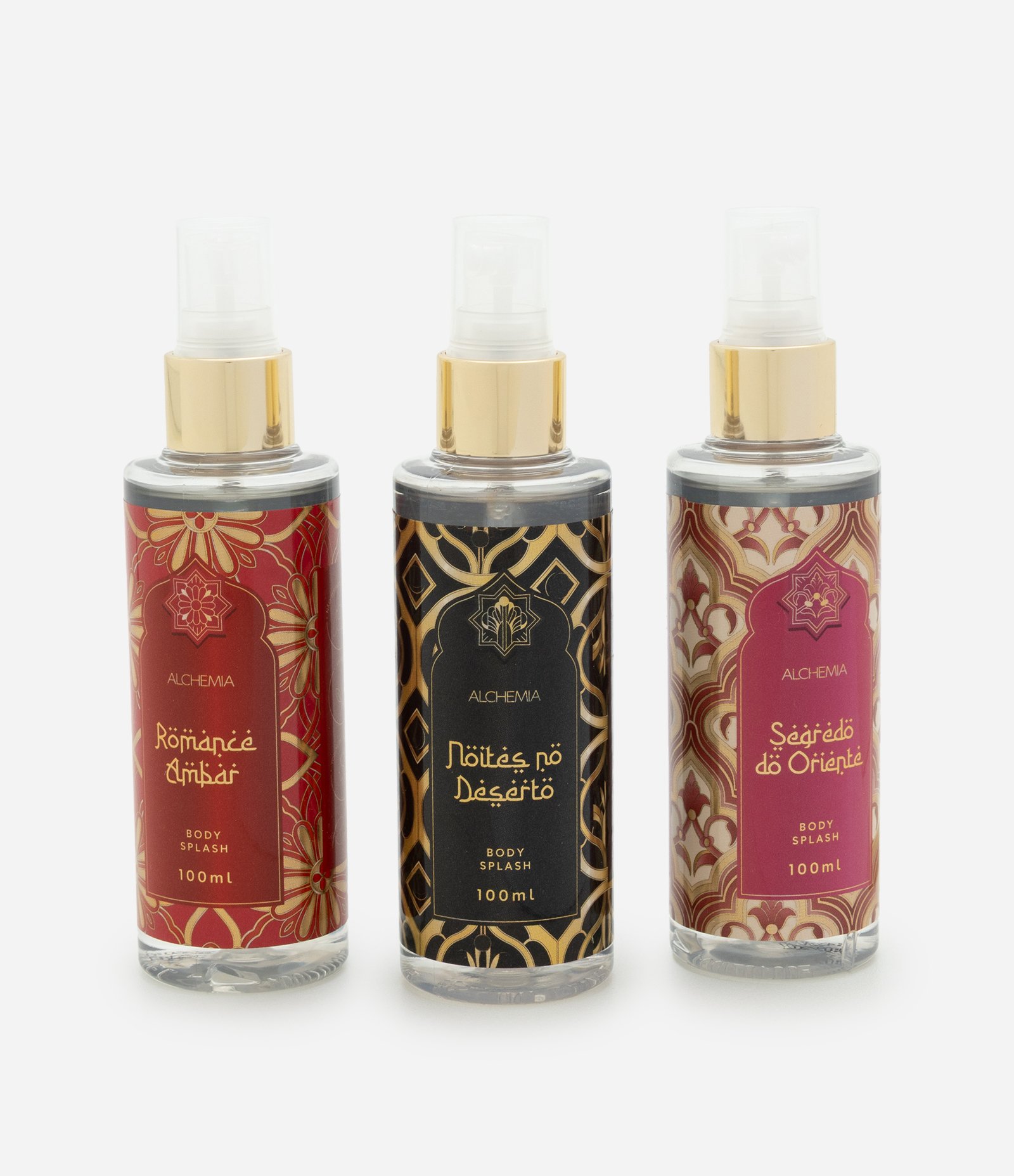 Kit Arabe com 3 Body Splashes: Segredo do Oriente  Noites no Deserto  Romance Ambar Alchemia KIT 1