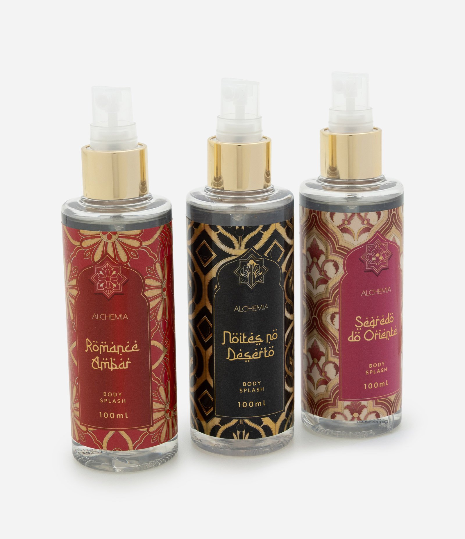 Kit Arabe com 3 Body Splashes: Segredo do Oriente  Noites no Deserto  Romance Ambar Alchemia KIT 3
