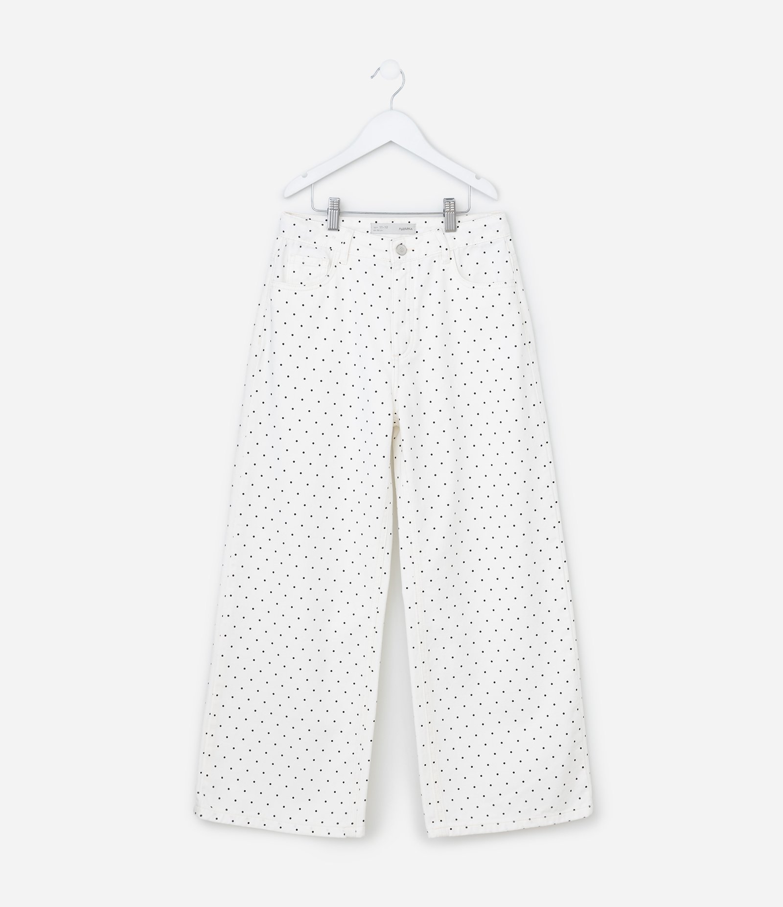 Calça Infantil Wide Leg em Sarja com Estampa Poá - Tam 7 a 16 Anos Branco 2