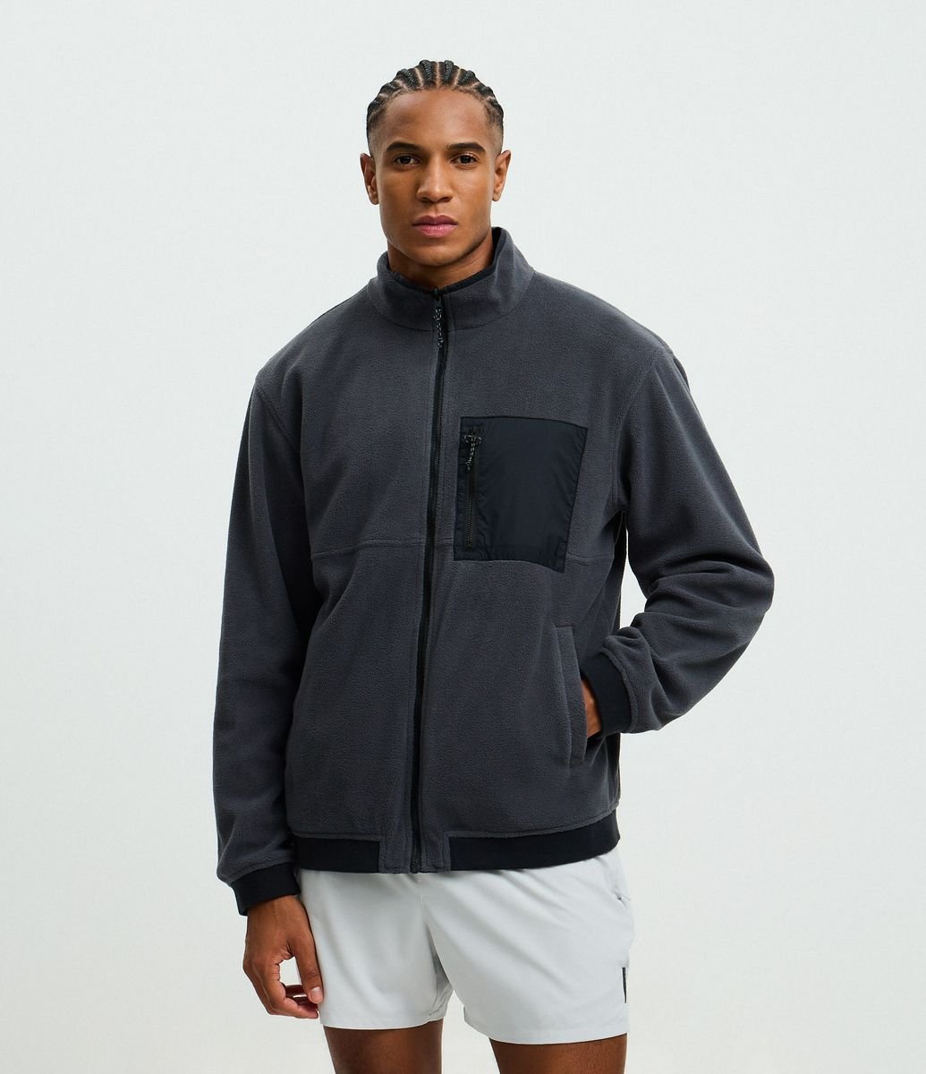 Jaqueta Reversível com Fleece e Lettering Preto