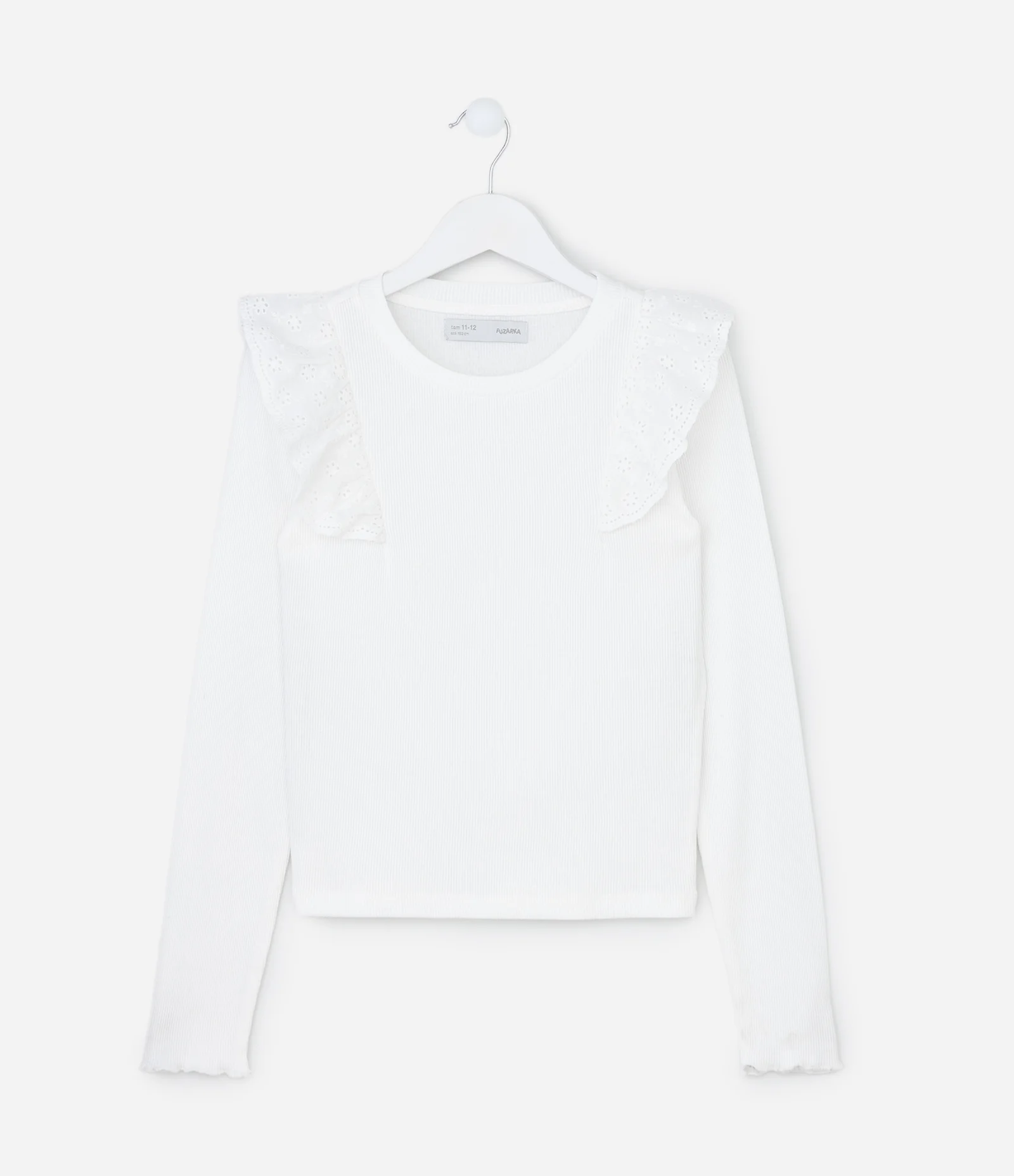 Camiseta Infantil Ribana com Babado de Broderi – Tam 5 A 14 Anos Branco 2