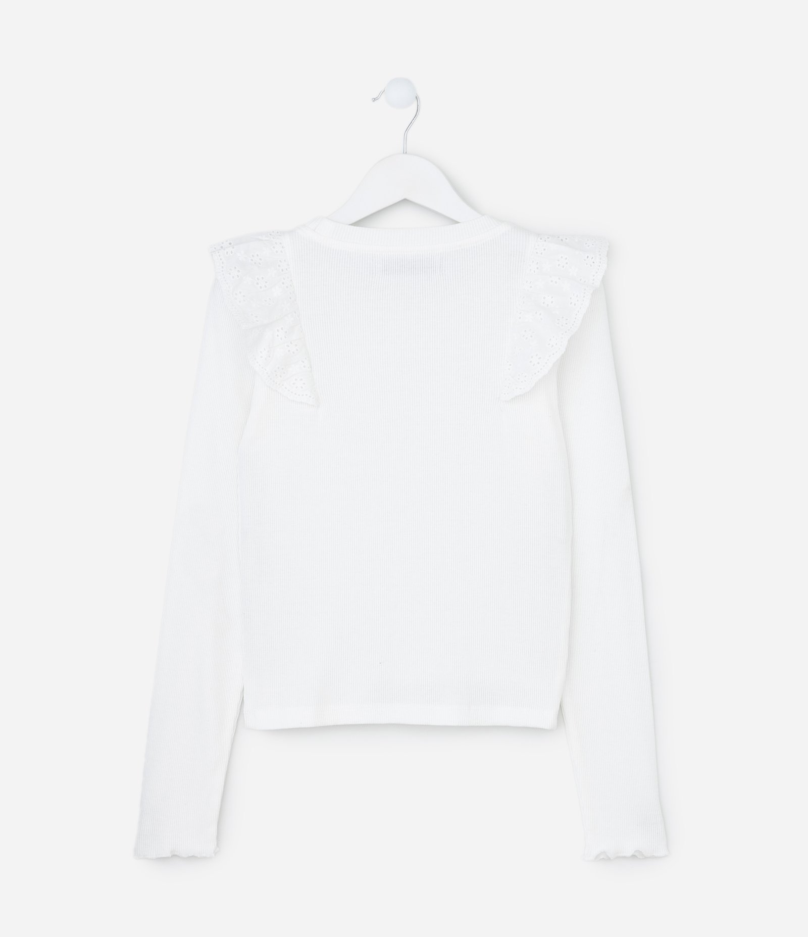 Camiseta Infantil Ribana com Babado de Broderi – Tam 5 A 14 Anos Branco 3