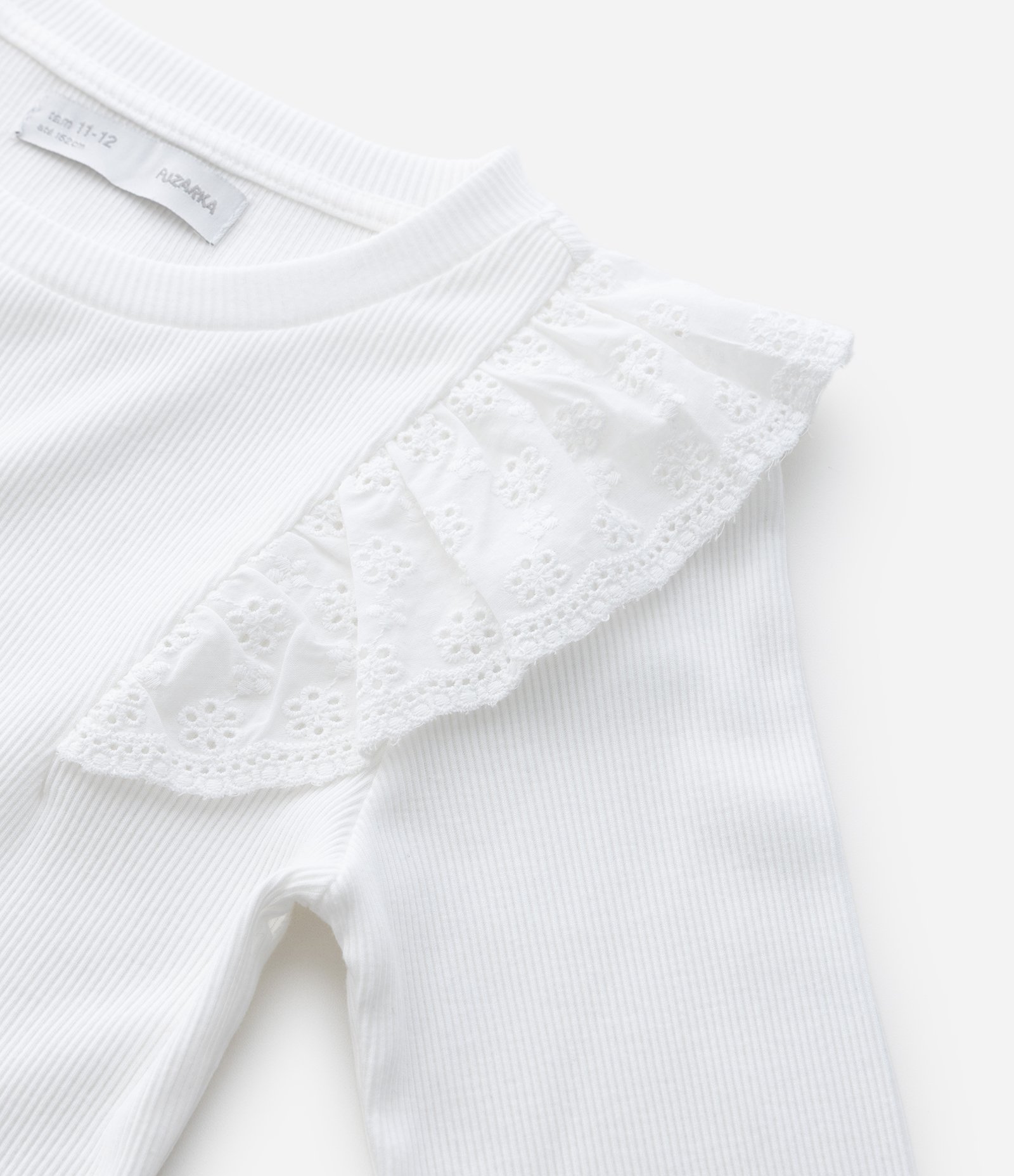 Camiseta Infantil Ribana com Babado de Broderi – Tam 5 A 14 Anos Branco 6
