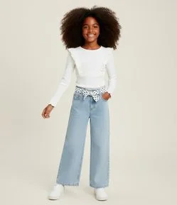 Camiseta Infantil Ribana com Babado de Broderi – Tam 5 A 14 Anos