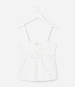 Blusa Bata Infantil em Sarja com Estampa Poá - Tam 7 a 16 Anos