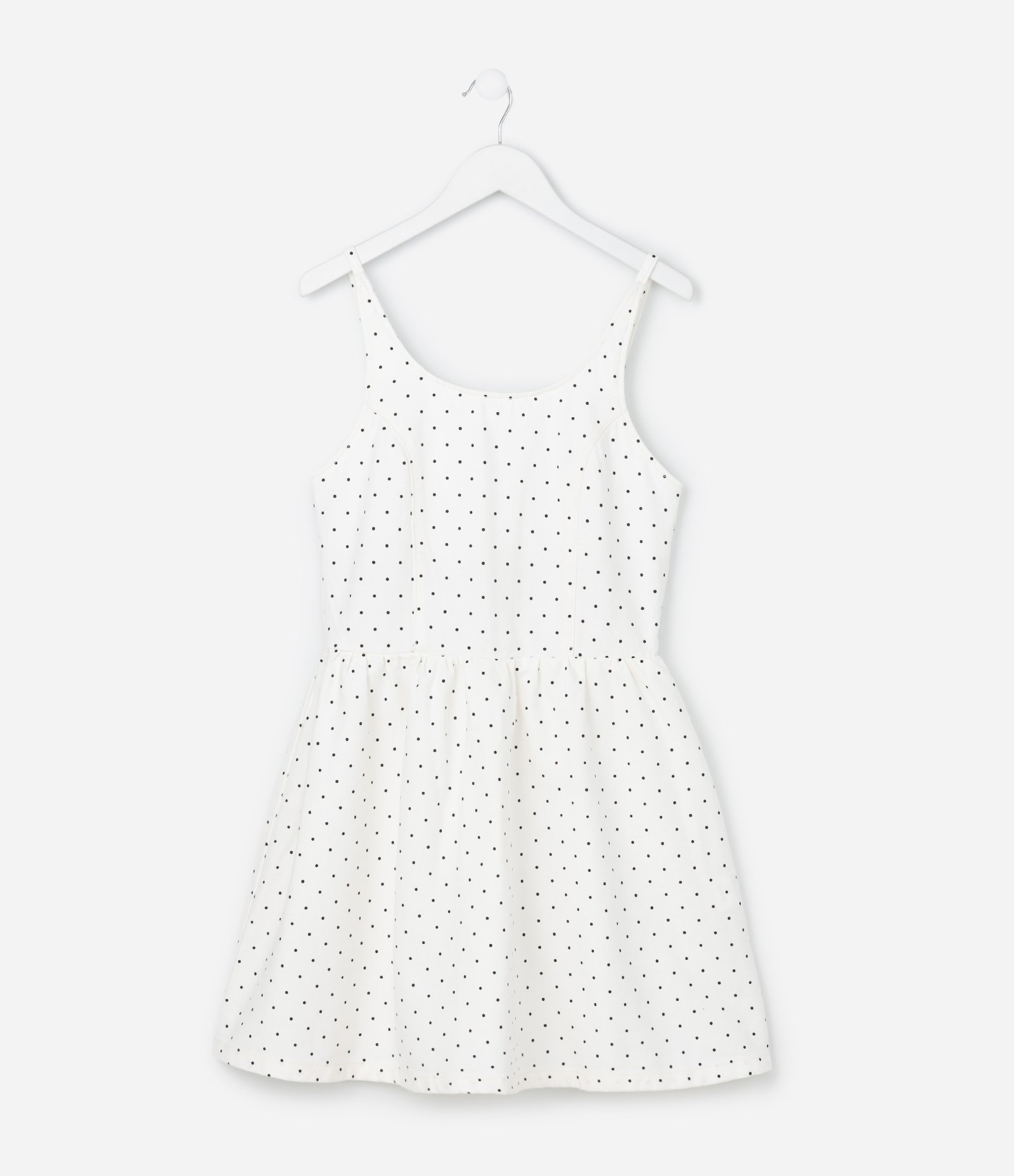 Vestido Infantil em Sarja com Estampa Poá - Tam 7 a 16 Anos Branco/Preto 1