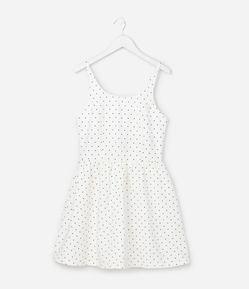 Vestido Infantil em Sarja com Estampa Poá - Tam 7 a 16 Anos