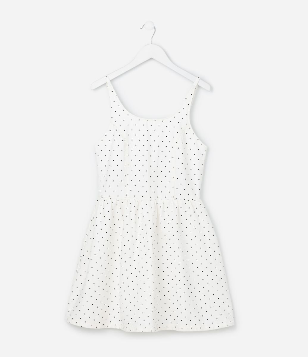 Vestido Infantil em Sarja com Estampa Poá Tam a 16 Anos Branco