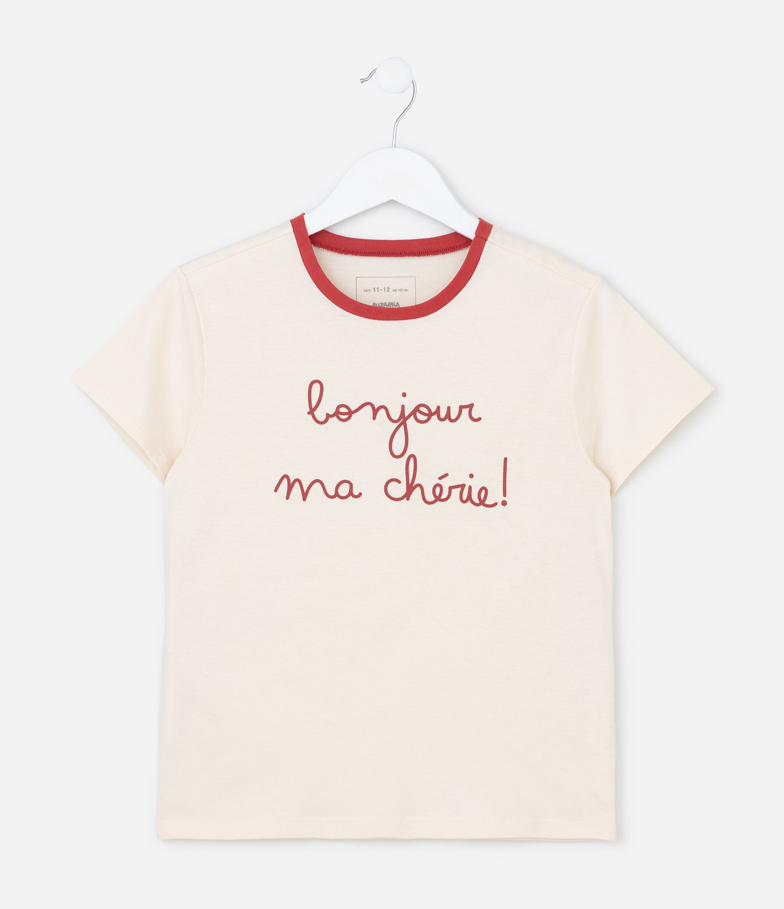 Camiseta Infantil com Lettering Bonjour ma Chérie - Tam 7 a 16 Anos Bege 2