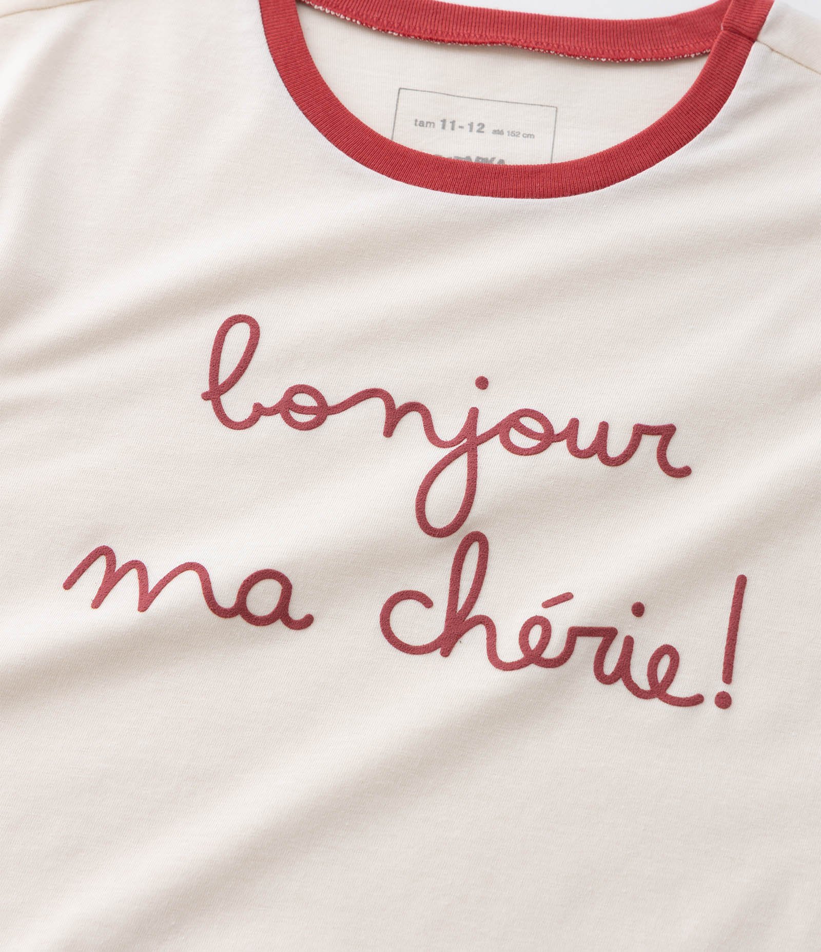 Camiseta Infantil com Lettering Bonjour ma Chérie - Tam 7 a 16 Anos Bege 5