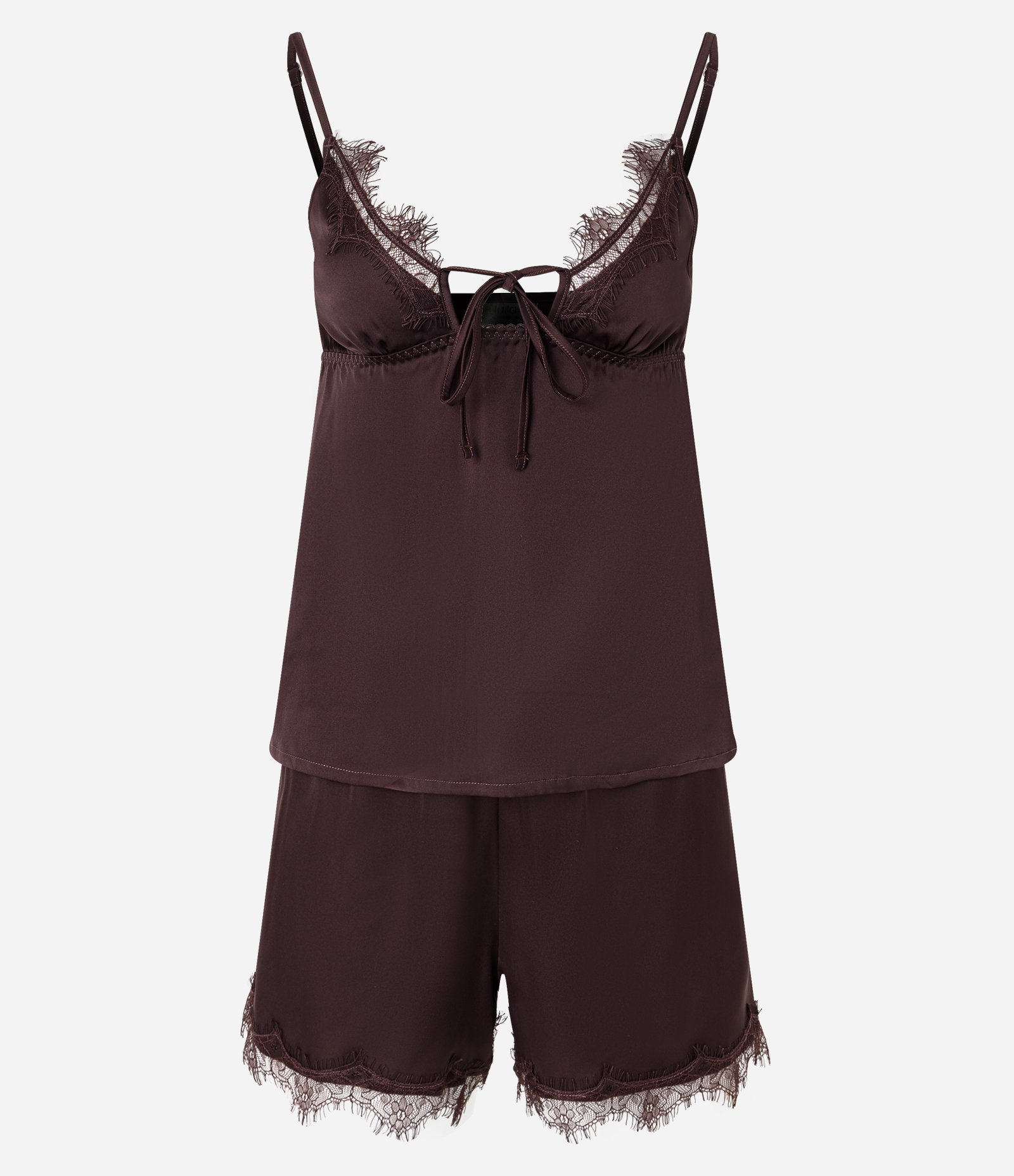 Pijama Short Doll de Cetim com Detalhes em Renda Marrom 5