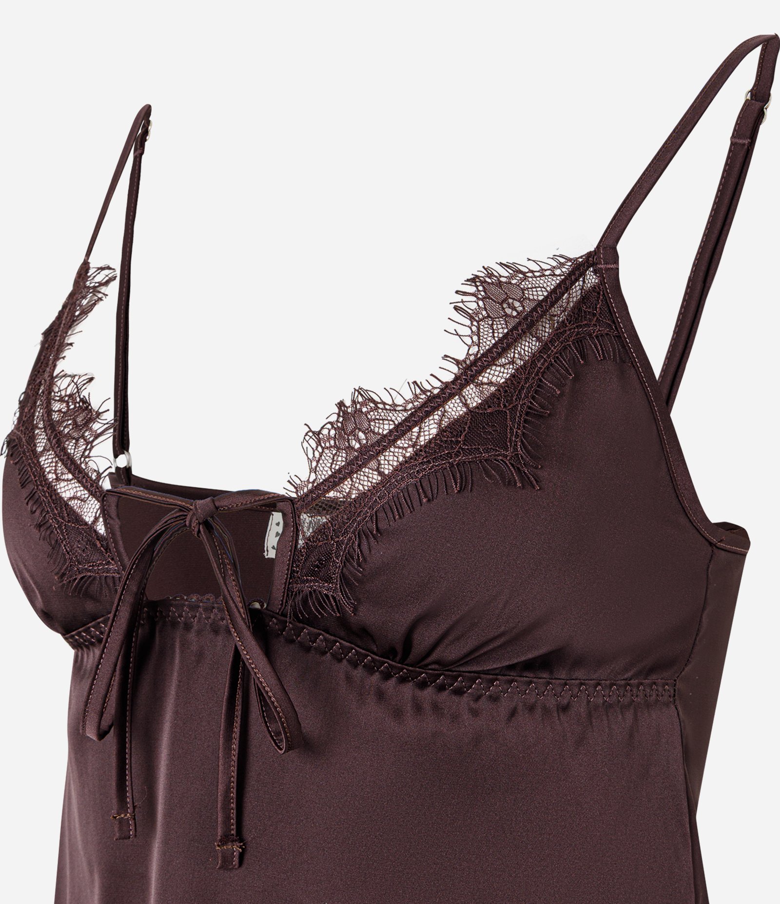 Pijama Short Doll de Cetim com Detalhes em Renda Marrom 6