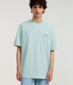 Camiseta Relaxed em Algodão com Estampa de Praia e Lettering Out Od Office