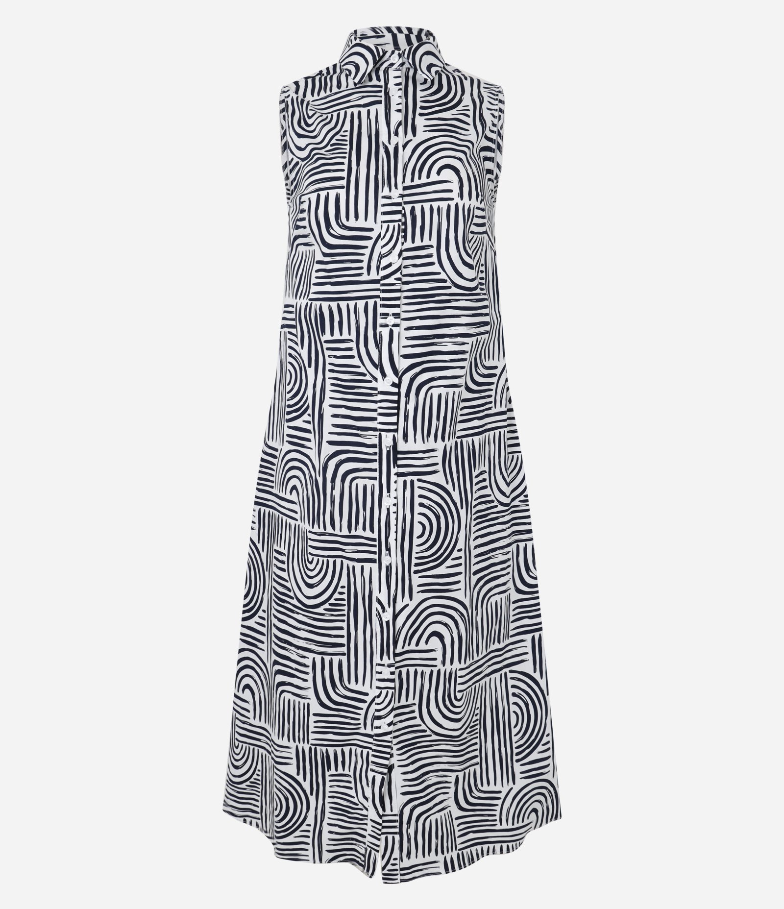Vestido Evasê Midi em Tricoline com Estampa Geométrica Preto/Branco 5