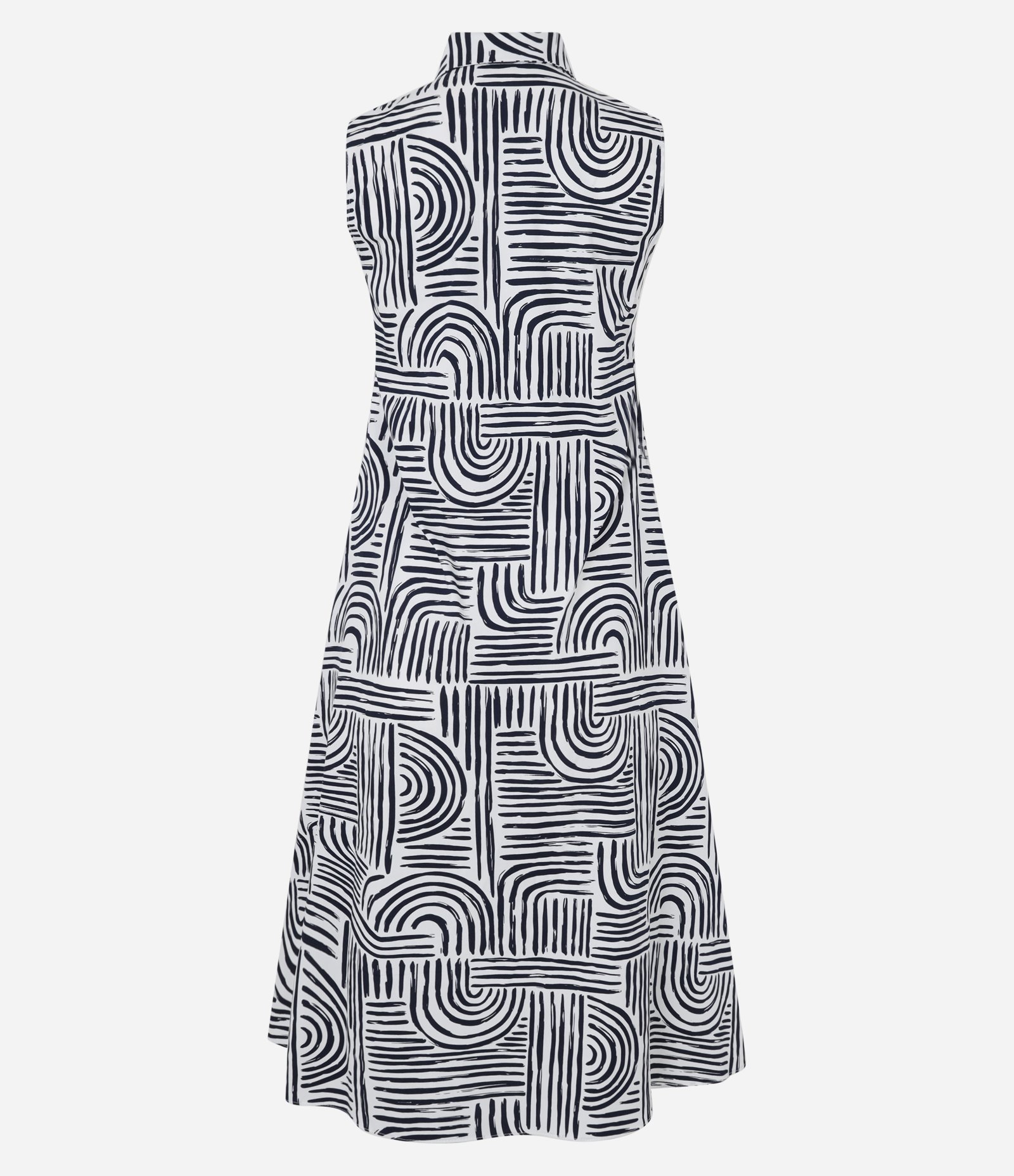 Vestido Evasê Midi em Tricoline com Estampa Geométrica Preto/Branco 6