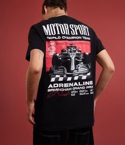 Camiseta Comfort em Algodão com Estampa e Lettering Motor Sport