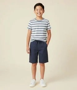 Camiseta Infantil Comfort com Estampa de Listras  - Tam 5 a 14  Anos