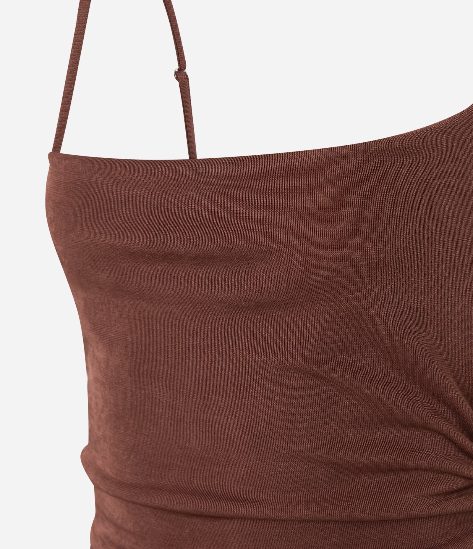 Vestido New Midi em Ribana com Decote Degagê e Fenda Marrom 6