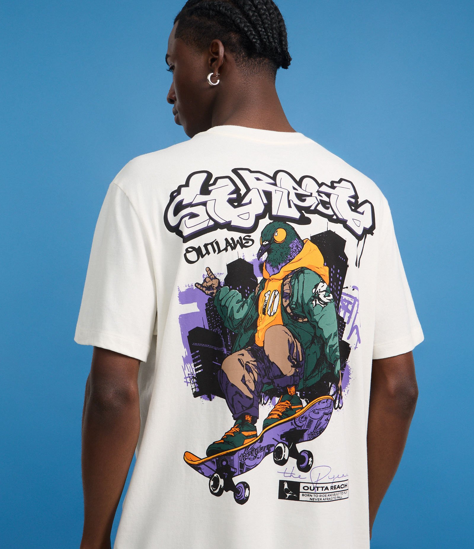 Camiseta em Algodão com Estampa Pombo de Skate Branco 3